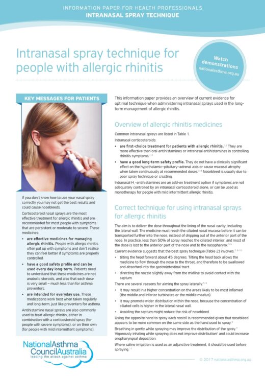 Intranasal Spray Technique National Asthma Council Australia